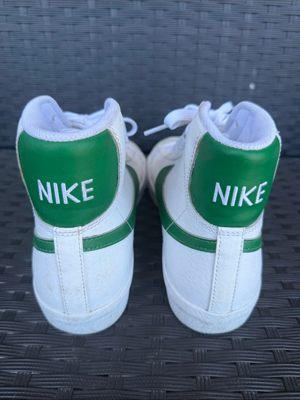 Nike High-Top Blazer Sneakers with Green Swoosh and Heel